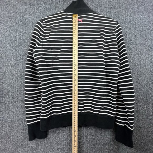 PUMA Black White Striped Zip Up Track Jacket Pink Logo Womens Size L - Picture 5 of 9